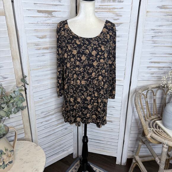 J. JILL WEAREVER COLLECTION Women's Size L Printed Floral Tunic Top Black Brown - Picture 4 of 14